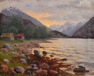 Norwegische Seenlandschaft Im Abendlicht