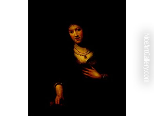 Portrait Of An Elegantly Dressed Woman Holding A Red Carnation - view 1