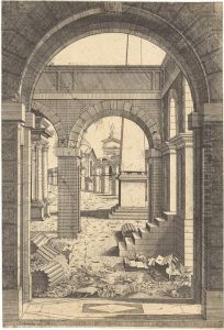An Architectural Capriccio With Ruins And An Obelisk by Antonio Da Trento