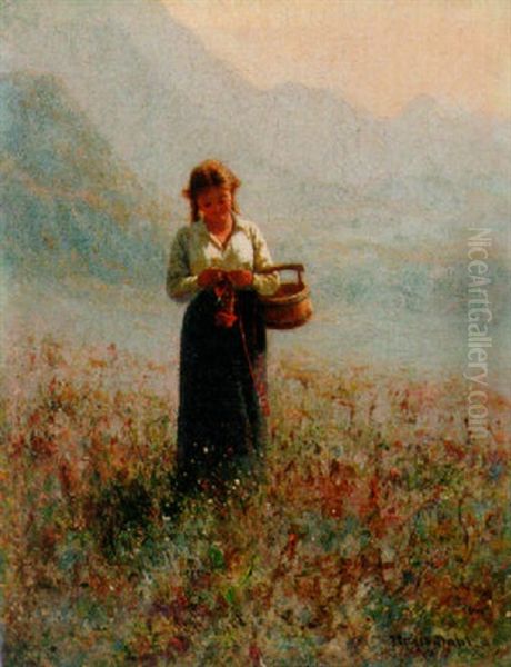 A Young Girl Knitting In A Fjord Landscape - view 1