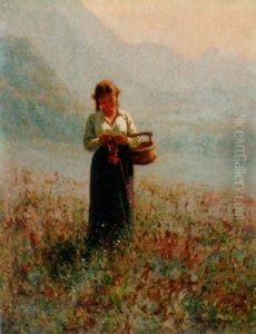 A Young Girl Knitting In A Fjord Landscape
