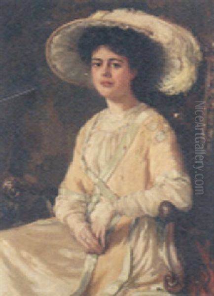 Portrait Of An Elegant Lady Wearing A Plumed Hat - view 1