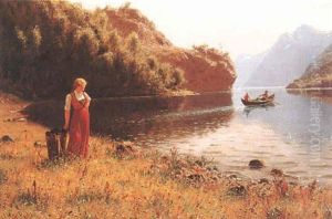 Madchen An Norwegischem Fjord by Hans Dahl