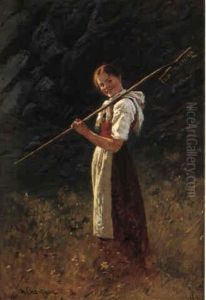 Norsk Jente Med Rive Over Skulderen by Hans Dahl