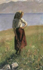 Sigrid - Ung Flicka I Soligt Fjordlandskap by Hans Dahl