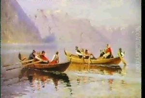 Unge Mennesker Der Ror Om Kap Pa En Norsk Fjord