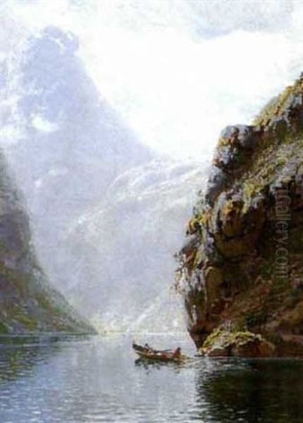 Fjordlandskap Med Fiskare - view 1