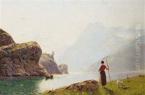 Farmers Wife On The Fjord by Hans Andreas Dahl