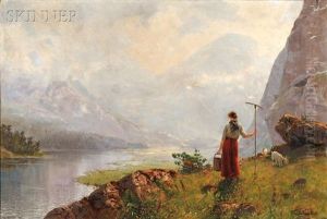 View With A Young Shepherdess On A Fjord