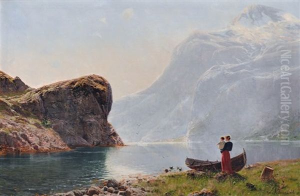 Mutter Mit Kind Am Sommerlichen Fjord - view 1