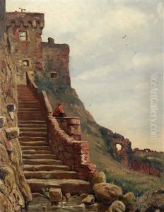 Staircase, In Mont Orgieul Castle In The Island Of Jersey Staircase, In Mont Orgieul Castle In The Island Of Jersey