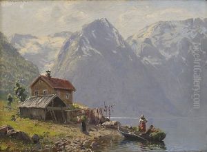 Fjordlandskap Med Folkeliv by Hans Andreas Dahl