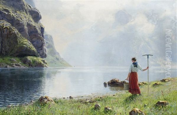 Fjordlandskap Med Flicka - view 1