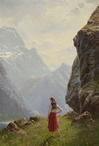 Bauernmadchen Am Fjord by Hans Andreas Dahl