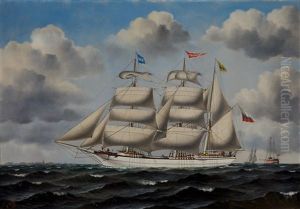A Ship Painting Of The Barque Fyra Broder And Lightvessel Ogden