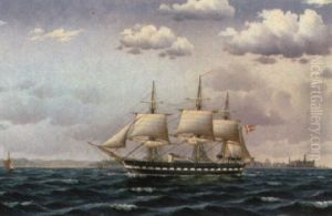 Marine Med Tremastet Sejlskib I Oresund, I Baggrunden Kronberg