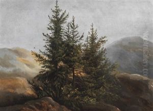 Pine Trees On A Mountaintop by Johan Wilhelm Ludwig Dahl