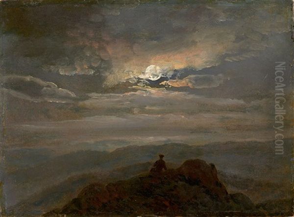 Moonlit Landscape ("wanderer On A Mountain Top) - view 1