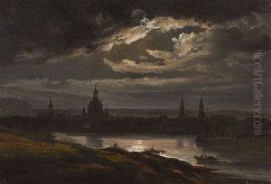 Blick Uber Die Elbe Auf Das Nachtliche Dresden