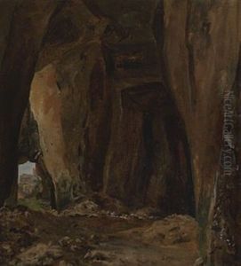 Grotte Ved Napoli - Naturstudie by Johan Wilhelm Ludwig Dahl