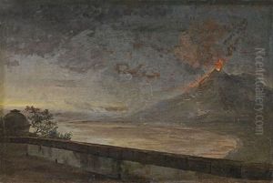 View Over The Bay Of Naples With Vesuvius by Johan Wilhelm Ludwig Dahl