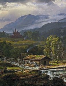 Landschaft Bei Kaupanger Mit Stabkirche Landschaft Bei Kaupanger Mit Stabkirche