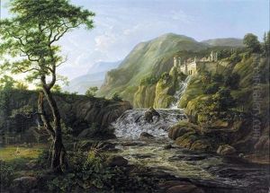 Fjell Landskap Med Slott (mountain Landscape With A Castle) by Johan Wilhelm Ludwig Dahl