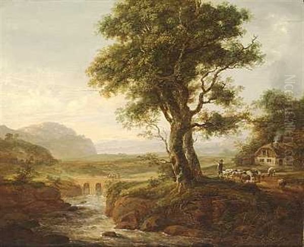 Landskab Med Et Stort Trae Ved En Flod - view 1