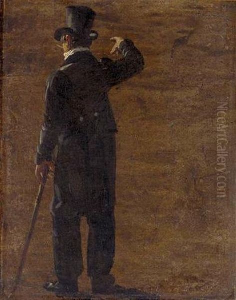 A Figure In A Morning Coat And Top Hat, Seen From Behind - view 1