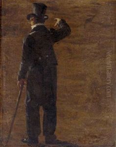 A Figure In A Morning Coat And Top Hat, Seen From Behind