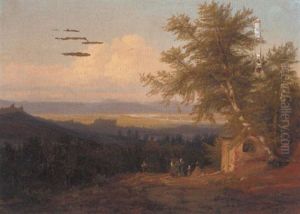 Travellers In A Mountainous Landscape by Johan Wilhelm Ludwig Dahl