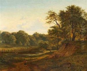 Sommerlandskab Med Vandringsmand Sommerlandskab Med Vandringsmand