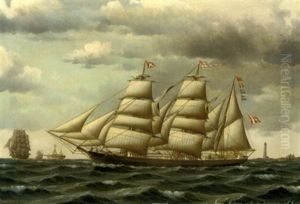 The Danish Barque "maria Aistrup" Of Frederikshavn Under Reduced Sail Off A Danish Coast by Jorgen Dahl