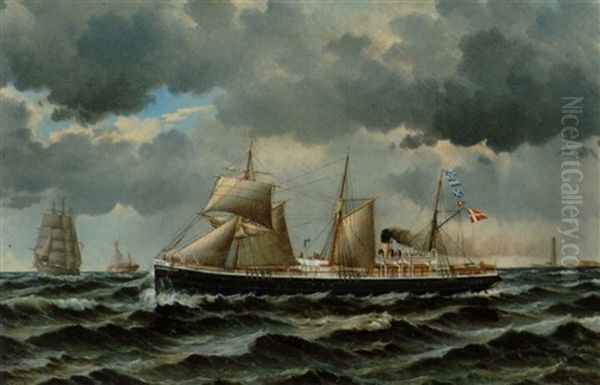 Tremastet Kuldamper Og Andre Danske Sejlskibe Pa Havet - view 1