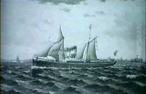 Marine Med Dampskibet Shotton Pa Oresund by Jorgen Dahl