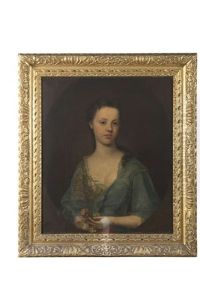 A Portrait Of Elizabeth Langham, As A Young Girl, Half Length In A Low Blue Dress And Holding Flowers by Michael Dahl