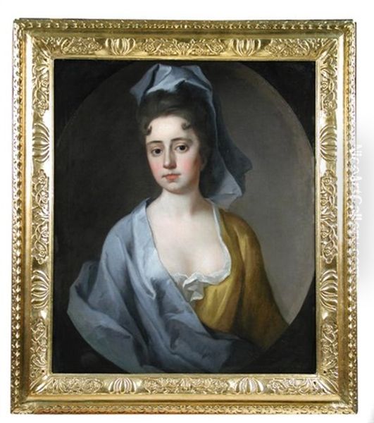 Portrait Of A Lady, Head And Shoulders, In An Ochre Dress And Blue Cloak - view 1