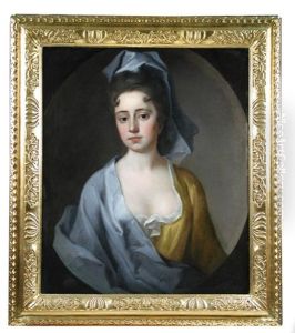 Portrait Of A Lady, Head And Shoulders, In An Ochre Dress And Blue Cloak Portrait Of A Lady, Head And Shoulders, In An Ochre Dress And Blue Cloak