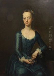 Portrait Of A Lady Seated In A Blue Dress With Flowers In Her Hair