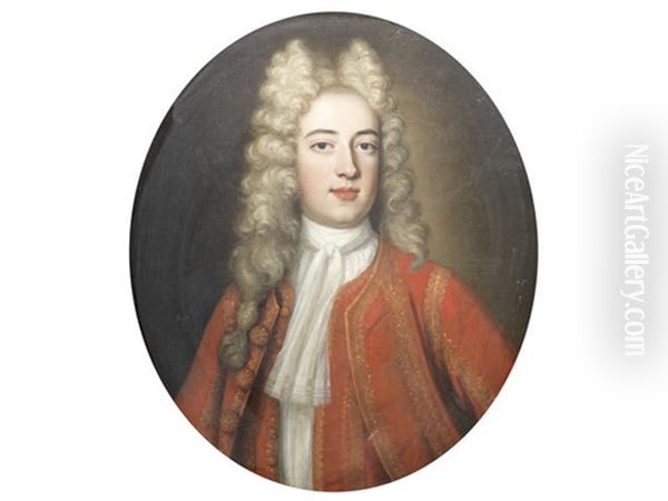 Portrait Of A Gentleman, Bust-length, In A Red Velvet Coat - view 1