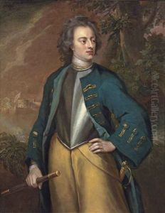 Portrait Of King Carl Xii Of Sweden (1682-1718), Three-quarter-length, In A Green Coat Over A Steel Cuirass, Holding A Commander's Baton by Michael Dahl