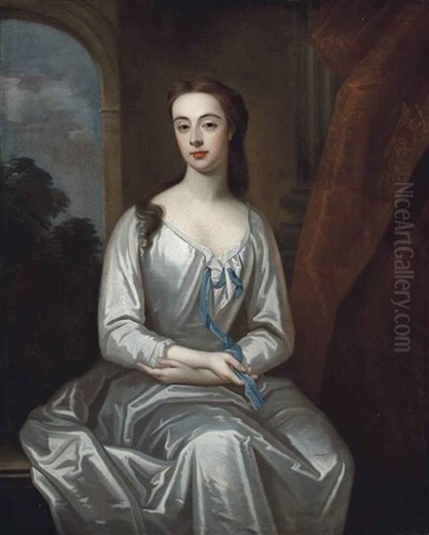 Portrait Of A Lady Traditionally Identified As Rebecca Hele (1670-1710), Later Lady Trelawny, Three-quarter-length, In A White Satin Dress - view 1