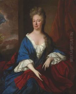 Portrait Of A Lady, Possibly Lady Bagot (1665-1714), Wife Of Sir Edward Bagot, 4th Baronet, Three-quarter-length, In A Blue Dress With A Red Stole...