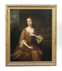 Portrait Of A Lady, Traditionally Identified As Mrs. Grace Butler, Three-quarter-length, In An Ochre Dress, Seated Beside A Fountain, A Landscape Beyond by Michael Dahl