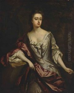 Portrait Of Sarah Churchill, Duchess Of Marlborough (1660-1744), Three-quarter-length, In An Oyster Satin Dress And Red Wrap by Michael Dahl