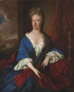 Portrait Of A Lady Lady Bagot (1665-1714), Wife Of Sir Edward Bagot, 4th Baronet?), Three-quarter-length, In A Blue Dress With A Red Stole...