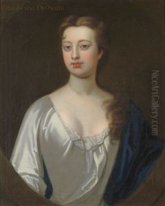 Portrait Of Elizabetha De Salis Wearing A Cream Satin Dress And Blue Cloak
