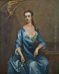 Portrait Of A Lady (miss Shafto?) In A Blue Dress, A Sprig Of Orange Blossom In Her Right Hand