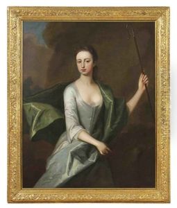 Portrait Of A Lady In A Grey Dress With A Blue Wrap, Holding A Shepherd's Crook Portrait Of A Lady In A Grey Dress With A Blue Wrap, Holding A Shepherd's Crook