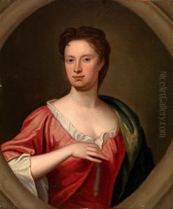 Portrait Of A Lady, In A Red Dress With A Green Wrap On Her Left Shoulder, In A Sculpted Cartouche Portrait Of A Lady, In A Red Dress With A Green Wrap On Her Left Shoulder, In A Sculpted Cartouche